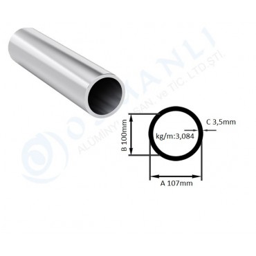 Alüminyum Boru Dış Çap 107mm X Et Kalınlık 3,5mm